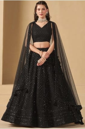 Thread Georgette Lehenga Choli in Black with Dupatta LC8901