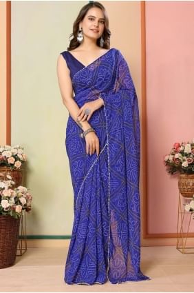 Georgette Blue Saree in Printed SR28485