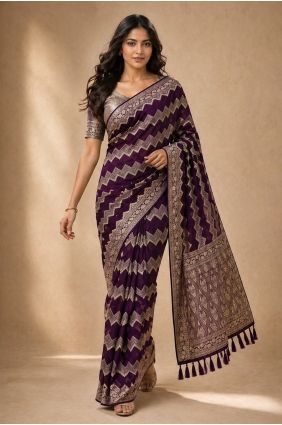 Digital print Georgette Wine Saree with Blouse SR30223