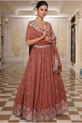 Embroidered Georgette Lehenga Choli in Brown with Dupatta LC8828