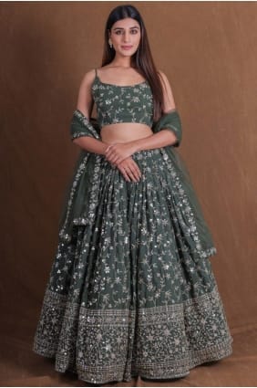 Mahendi Lehenga Choli in Embroidered Georgette LC8830