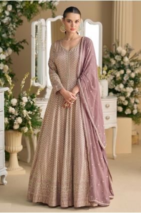 Pink Anarkali Suit in Georgette with Embroidered AS4318