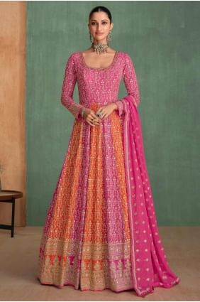 Georgette Gown Dress with Embroidered in Pink GW1080