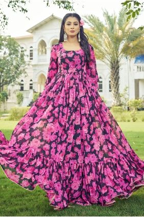 Pink Gown Dress in Georgette with Printed GW1315