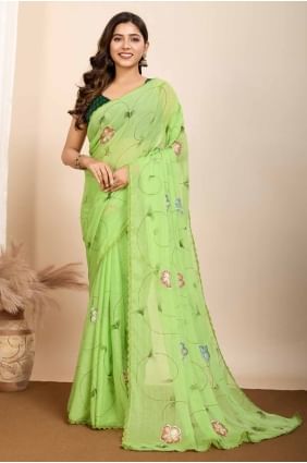 Georgette Green Saree in Printed SR28030