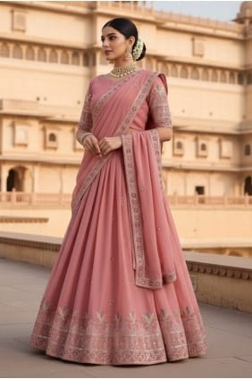 Pink Georgette Lehenga Choli with Embroidered LC8963