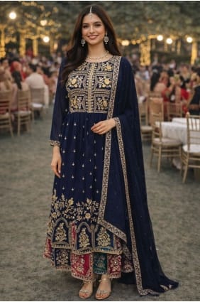 Navy blue Embroidered Lehenga Suit in Georgette LS093