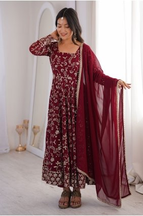 Maroon Anarkali Suit in Embroidered Georgette AS4368