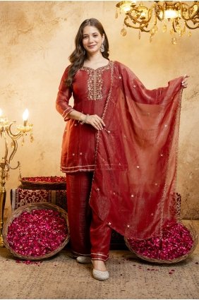 Georgette Palazzo Suit in Rust with Embroidered PZ4551