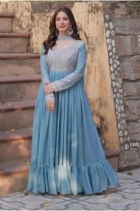Georgette Palazzo Suit in Sky blue  with Embroidered GW1110