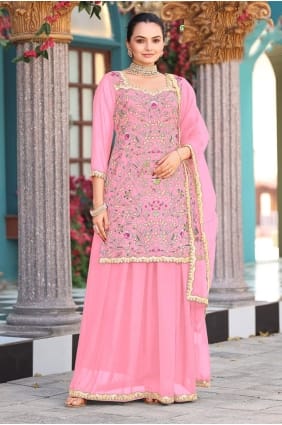 Embroidered Georgette Lehenga Choli in Pink LS079
