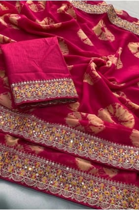 Pink Saree with Embroidered Georgette SR29342