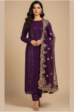 Georgette Eid Salwar Kameez in Purple with Zari SK155920