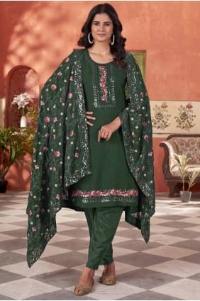 Georgette Salwar Kameez in Green with Embroidered SK155033