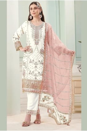 Georgette Salwar Kameez in G white with Embroidered SK156032