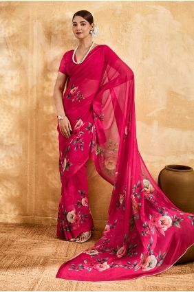 Printed Georgette Saree in Pink with Blouse SR29957