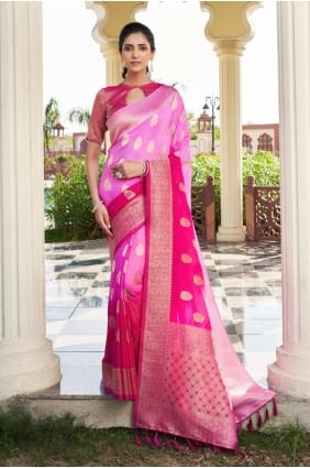 Weaving Georgette Saree in Pink with Blouse SR29409