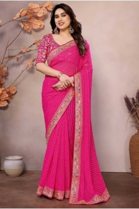 Georgette Embroidered Pink Saree with Blouse SR28693