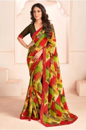 Georgette Saree with Printed in Green SR28409