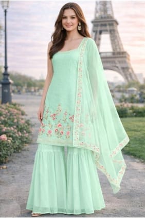Georgette Sky blue Sharara Suit in Embroidered SS1311