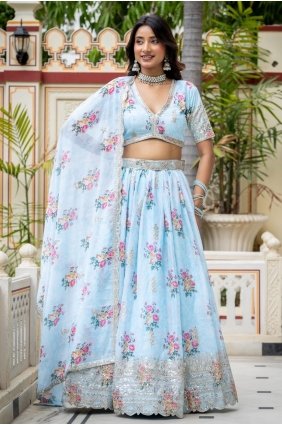 Sky Embroidered Georgette Lehenga Choli LC9227