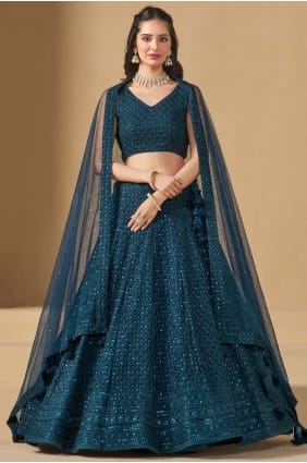 Teal Georgette Thread Lehenga Choli with Dupatta LC8902