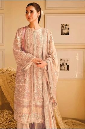 Georgette Straight Pant Suit in Beige  with Embroidered SK155156
