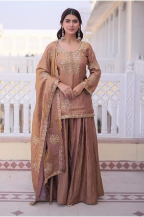Gold Palazzo Suit in Sequins Silk PZ4324