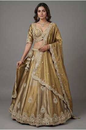 Silk Golden Lehenga Choli in Embroidered LC9213