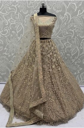 Lehenga Choli in Golden Net with Sequins LC8696