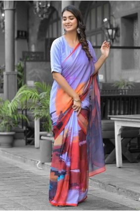 Georgette Gown Dress in Grey with Printed GW1272