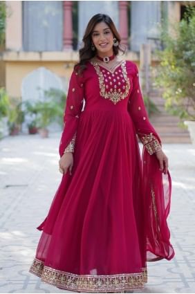 Gown Dress in Pink Faux georgette with Embroidered GW1102