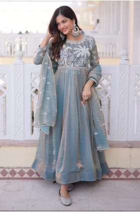 Satin Gown Dress in Sky with Thread GW1243