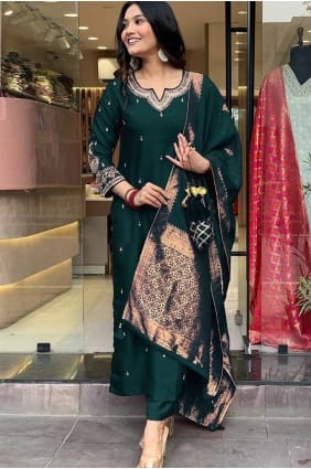 Green Eid Salwar Kameez in Cotton with Embroidered SK156007