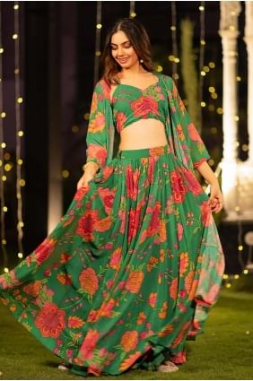 Green Digital print Chinon chiffon Party Lehenga Choli LC8324