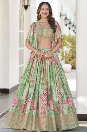 Digital print Chinon chiffon Green Lehenga Choli LC8549