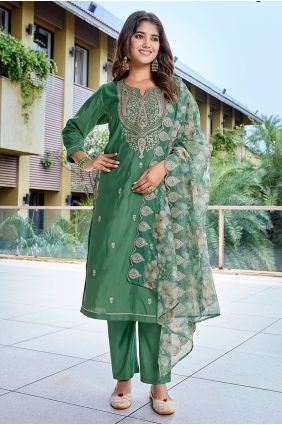 Green Salwar Kameez in Embroidered Viscose SK15780
