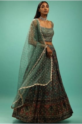 Printed Chinon chiffon Lehenga Choli in Green LC8877