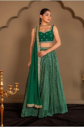Faux georgette Lehenga Choli with Sequins in Green LC8997