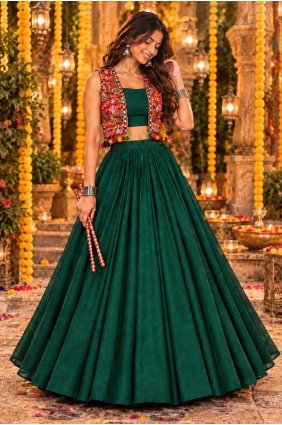 Green Plain Georgette Lehenga Choli LC9294
