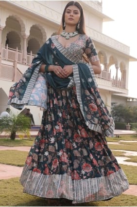 Chiffon Lehenga Choli in Green with Printed LC8824