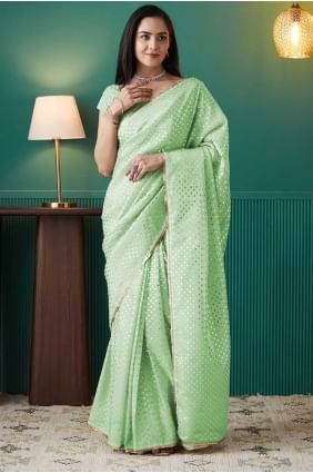Organza Printed Green Saree with Blouse SR28717