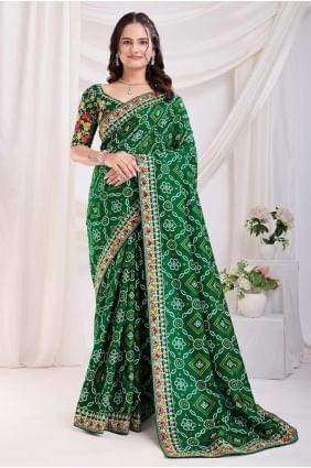 Green Printed Silk Saree SR28181