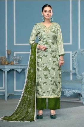Green Salwar Kameez with Printed Organza SK155353