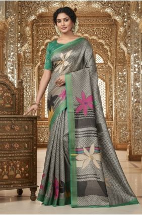 Green Printed Crepe Saree SR29812