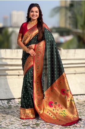 Green Saree in Digital print Silk SR29469