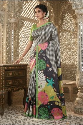 Green Saree with Printed Crepe SR29810