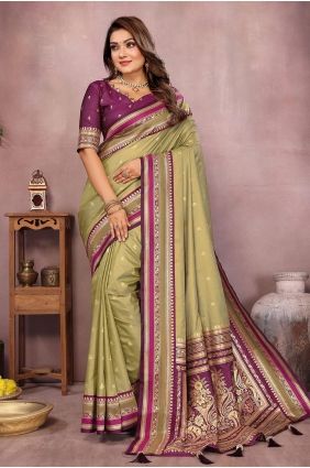 Green Weaving Saree in Handloom silk SR29752