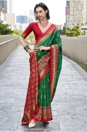 Green Saree with Weaving Silk SR28447