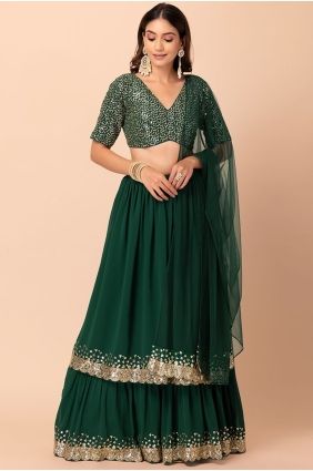 Georgette Lehenga Choli with Sequins in Green LC9093
